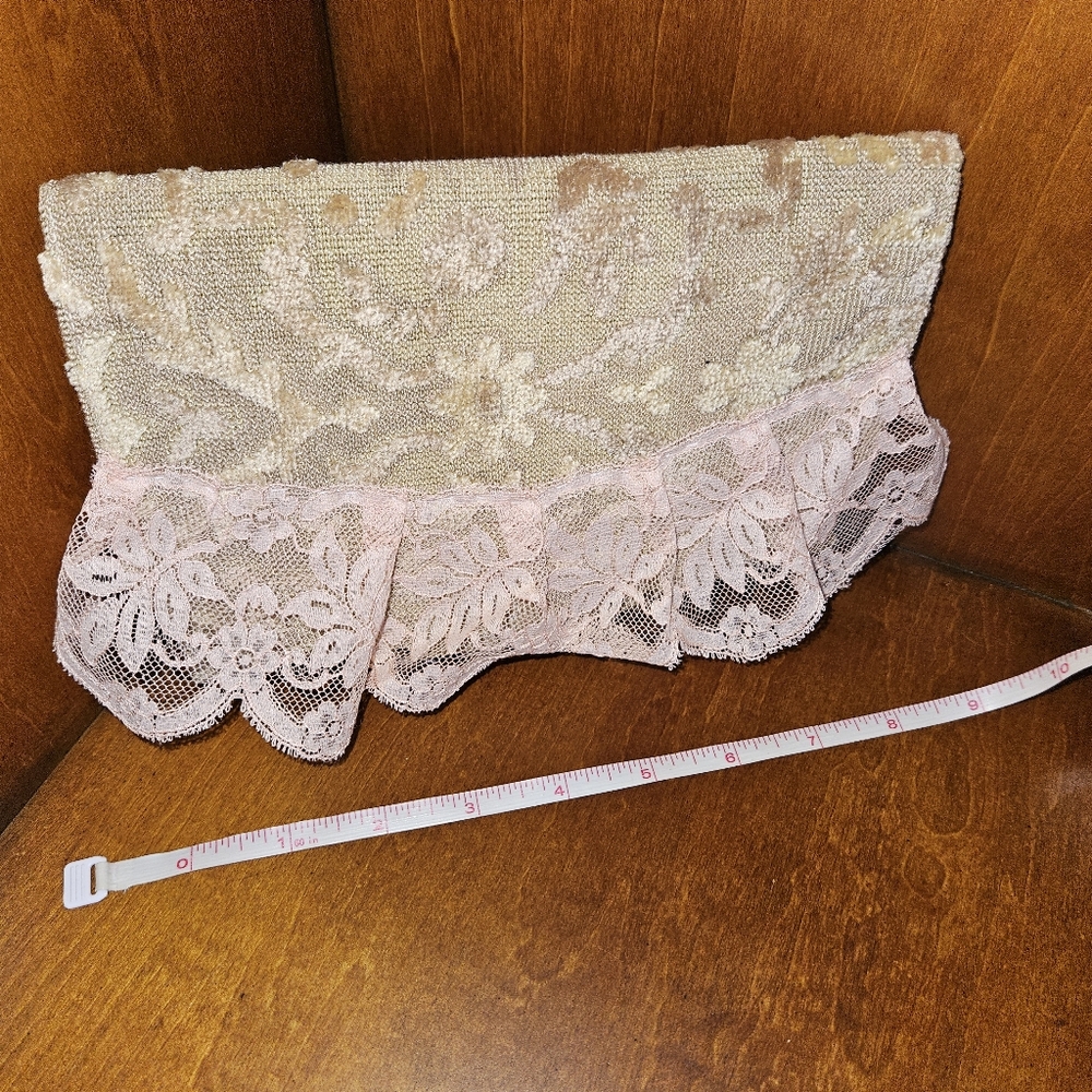 Floral Lace & Chenille Clutch with Pink Button Accent